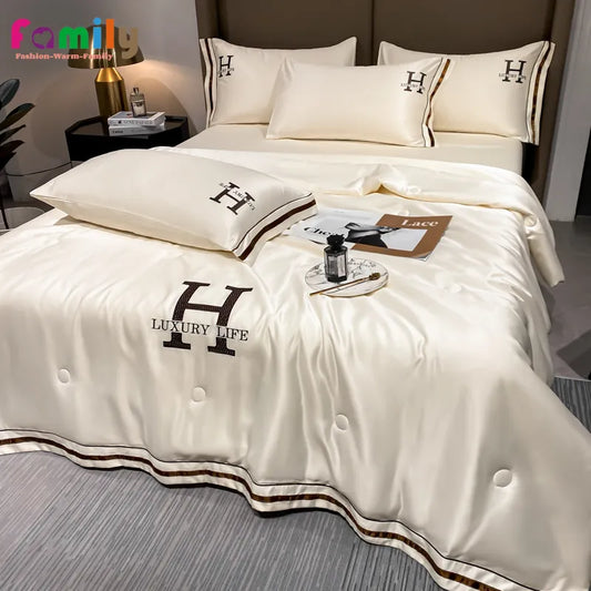 Washable Summer Quilts Ice Silk Air Conditioning Quilt Adult Kids Duvet Home Textiles Luxury Bedding Queen King Size Blanket